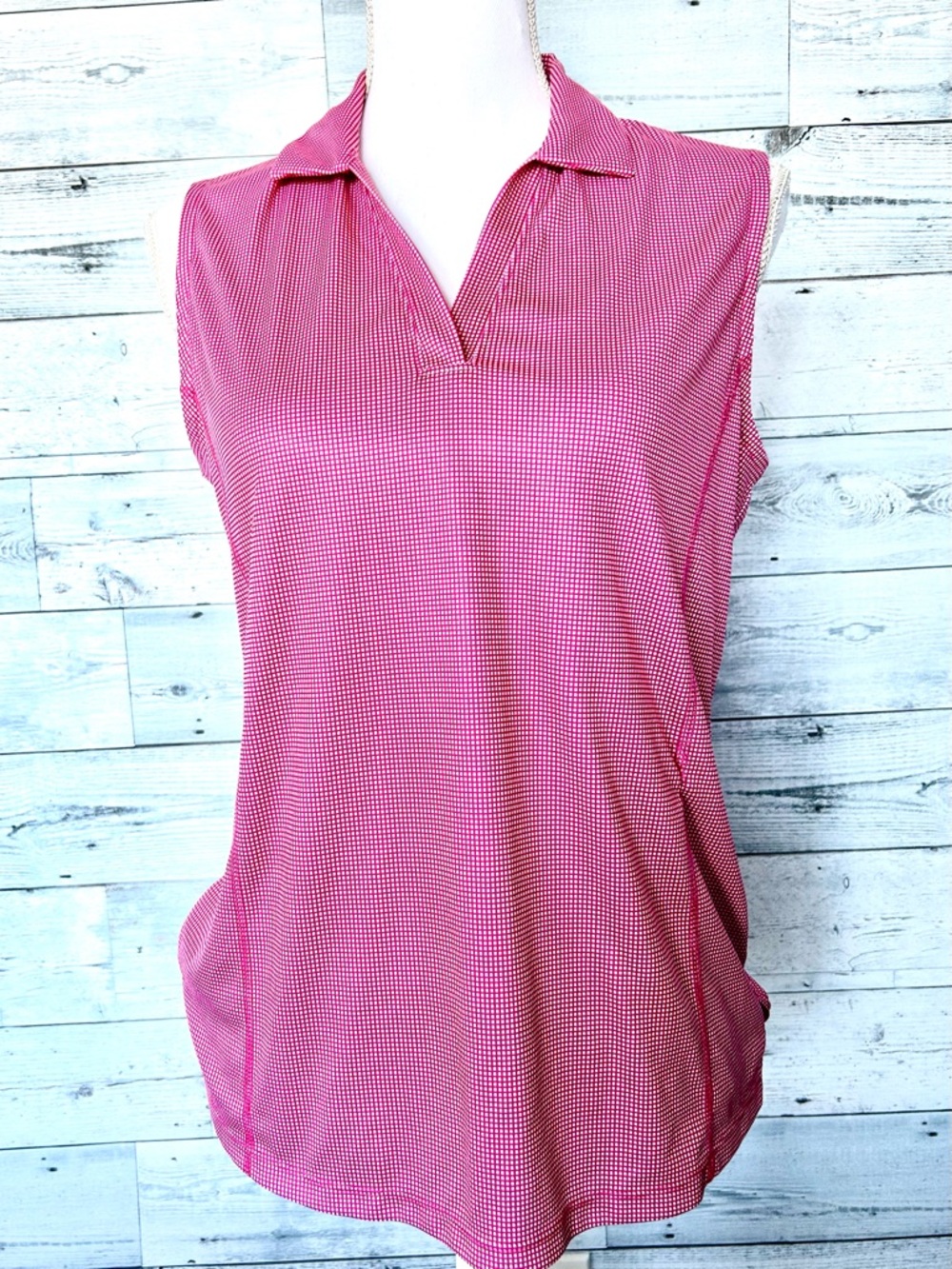 PGA Tour Pink and White Micro-Check Polo Top